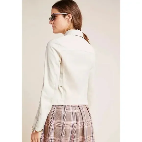 BY ANTHROPOLOGIE Marcail Faux Leather Anorak Jacket Beige Long Sleeve Women's S